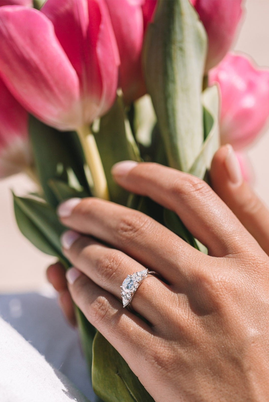 1.25CT Cushion Cluster Moissanite Diamond Engagement Ring In Solid Gold
