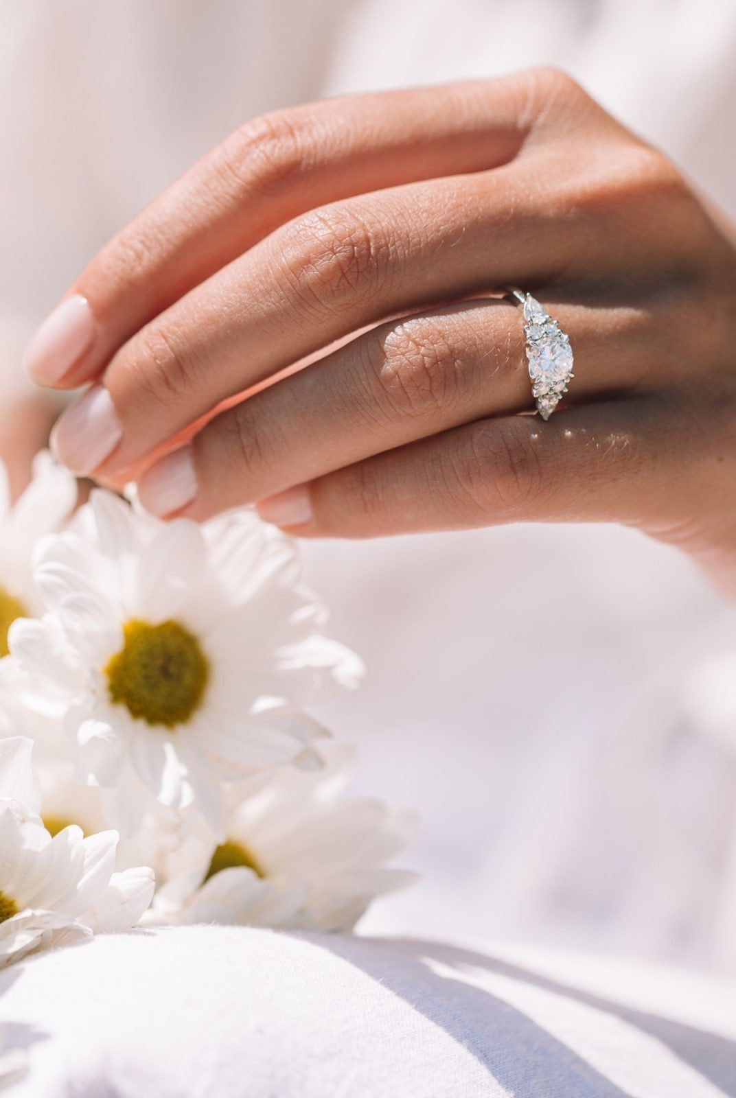 1.25CT Cushion Cluster Moissanite Diamond Engagement Ring In Solid Gold