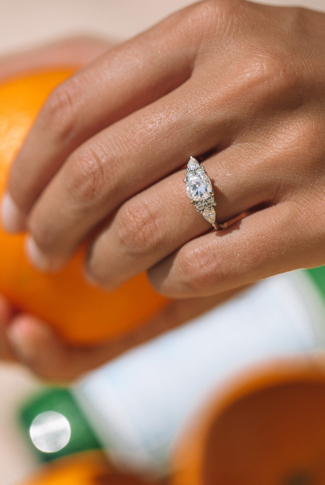1.25CT Cushion Cluster Moissanite Diamond Engagement Ring In Solid Gold