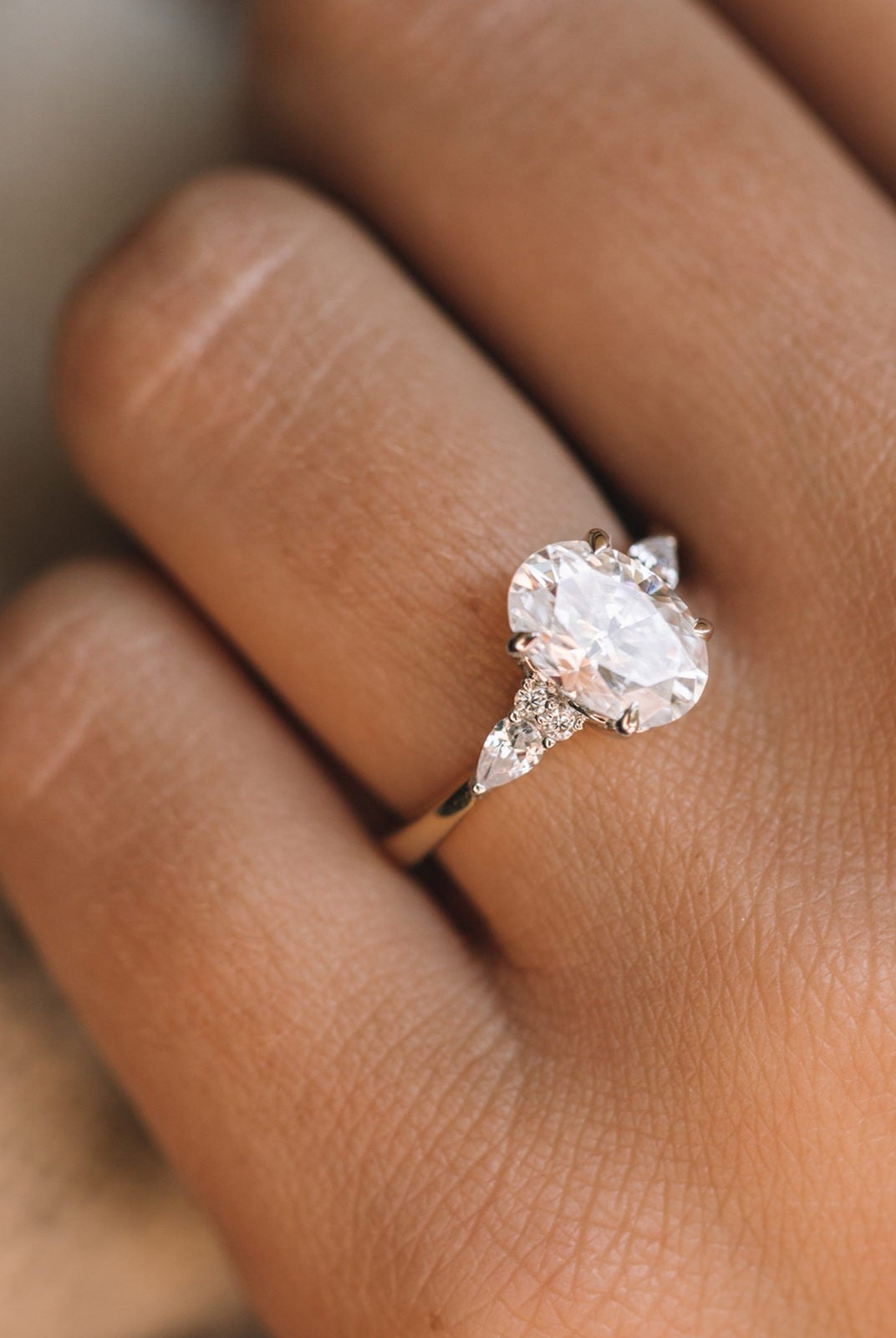 2.05CT Oval Cluster Moissanite Diamond Solitaire Engagement Ring