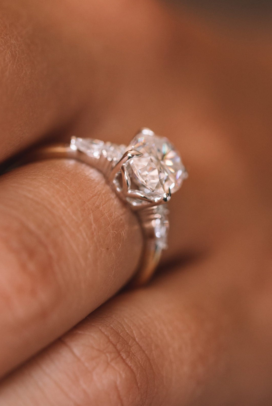 2.05CT Oval Cluster Moissanite Diamond Solitaire Engagement Ring