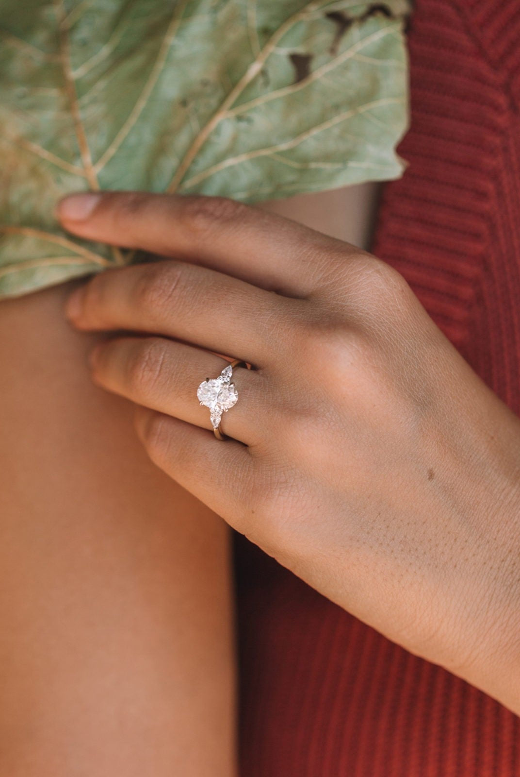 2.05CT Oval Cluster Moissanite Diamond Solitaire Engagement Ring