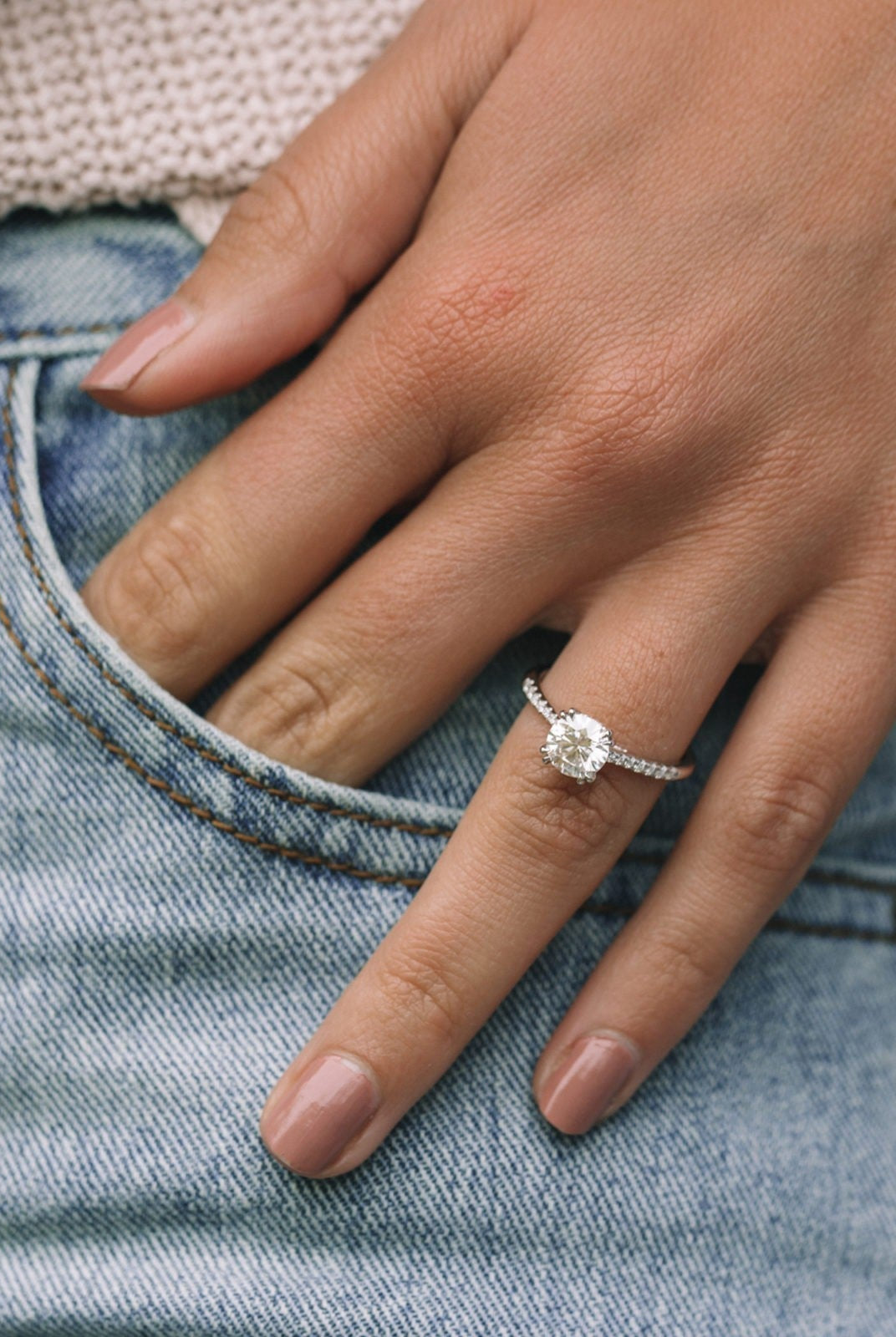 1.25ct Round Hidden Halo Moissanite Diamond Engagement Ring