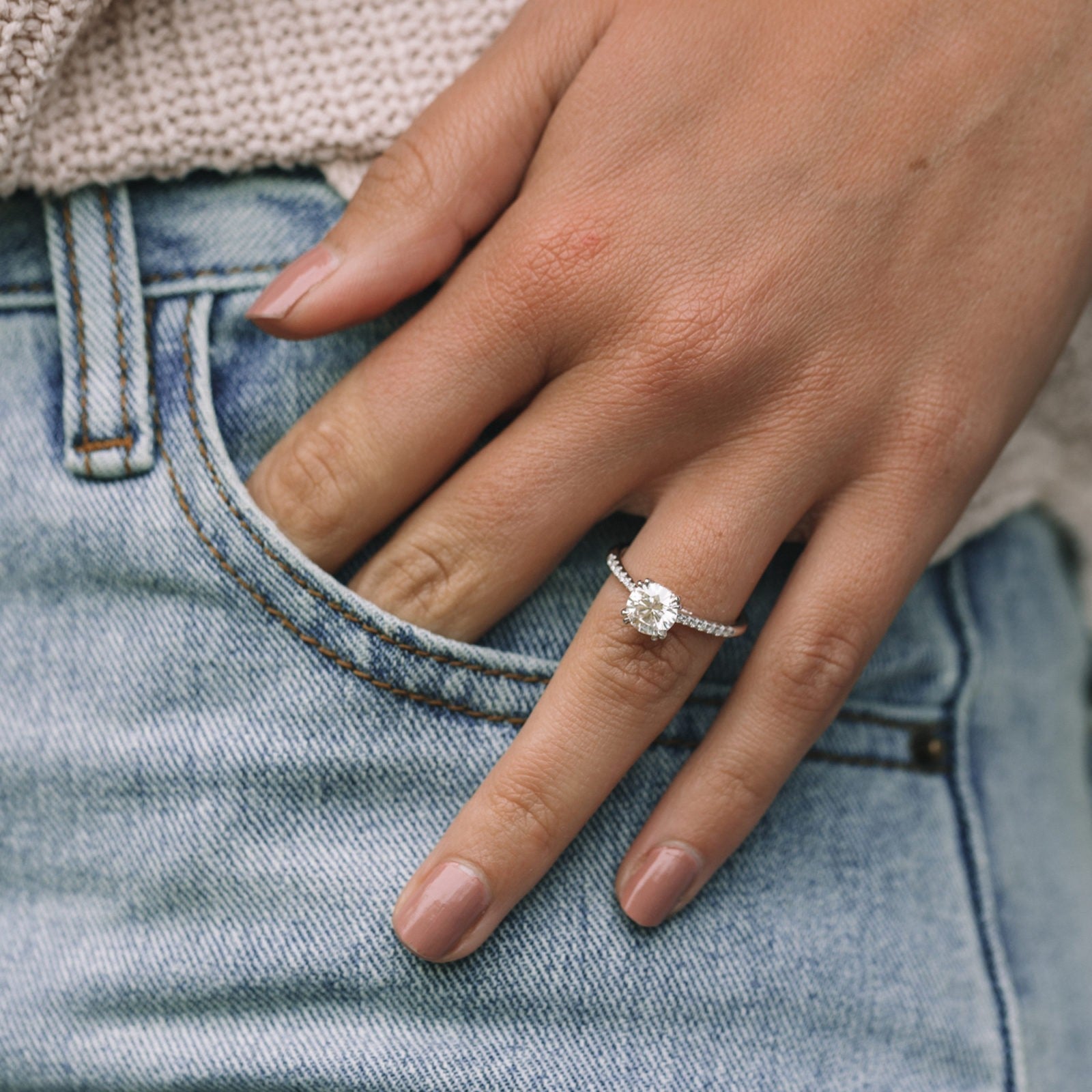 1.25ct Round Hidden Halo Moissanite Diamond Engagement Ring