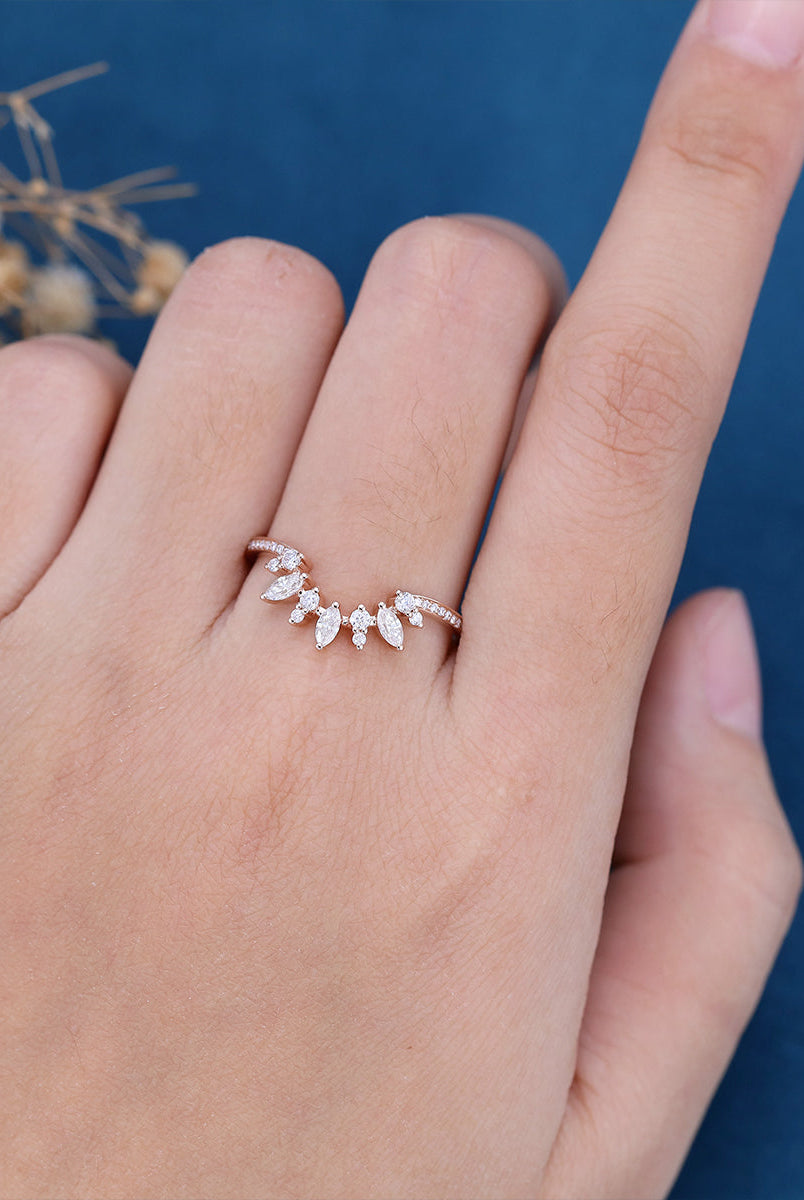 marquise-round-shaped-moissanite-curved-wedding-band
