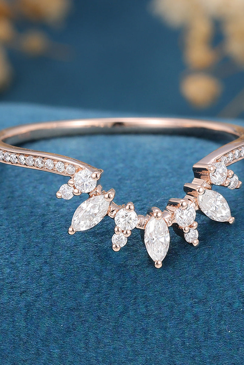 marquise-round-shaped-moissanite-curved-wedding-band