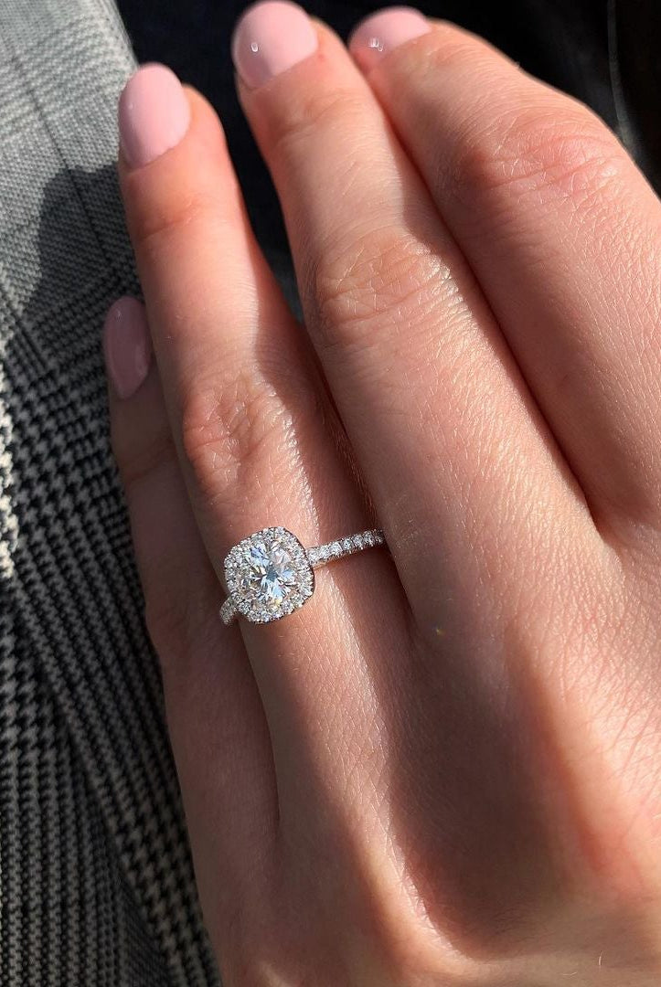 Cushion Halo Moissanite Ring