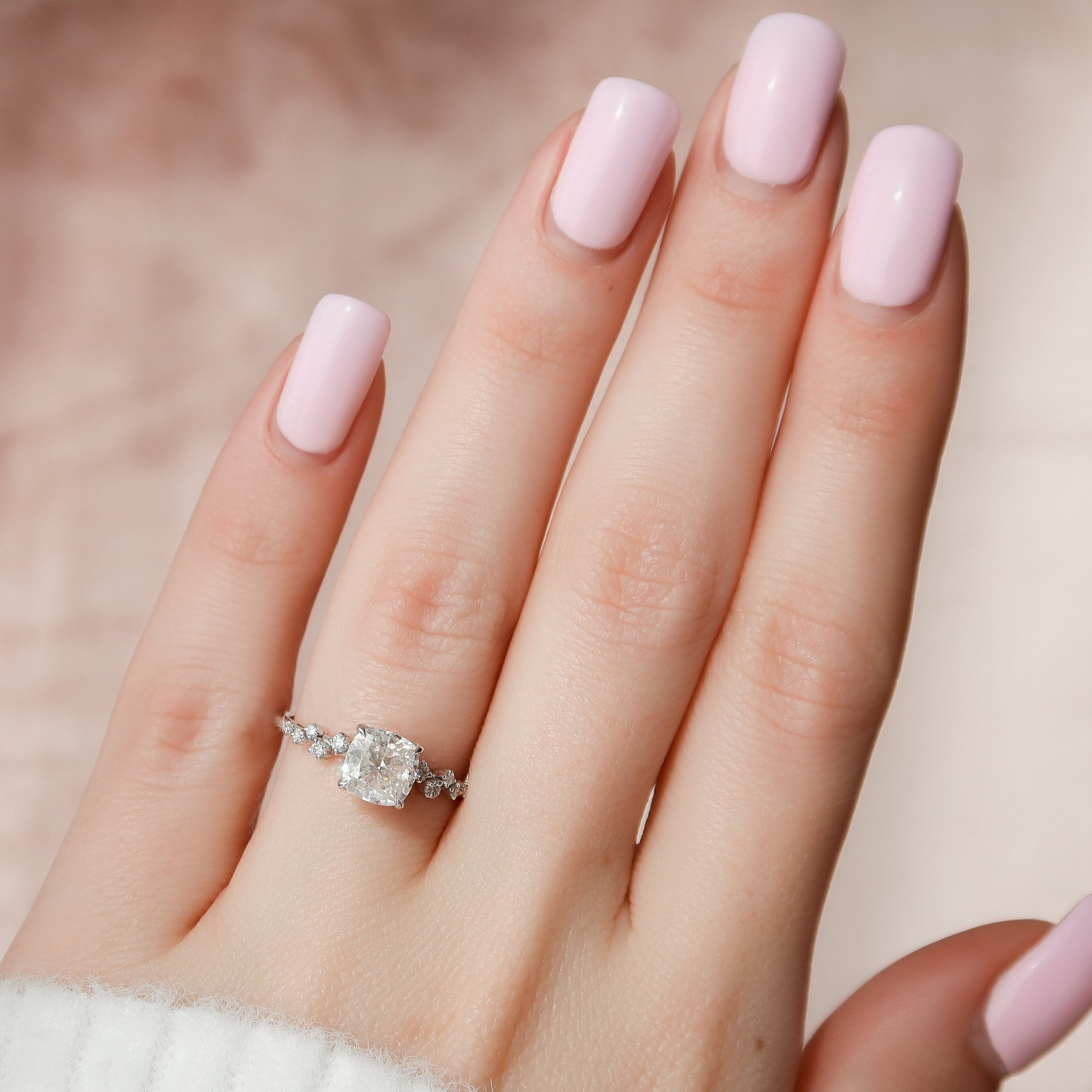 Cushion Cut Moissanite Engagement Ring