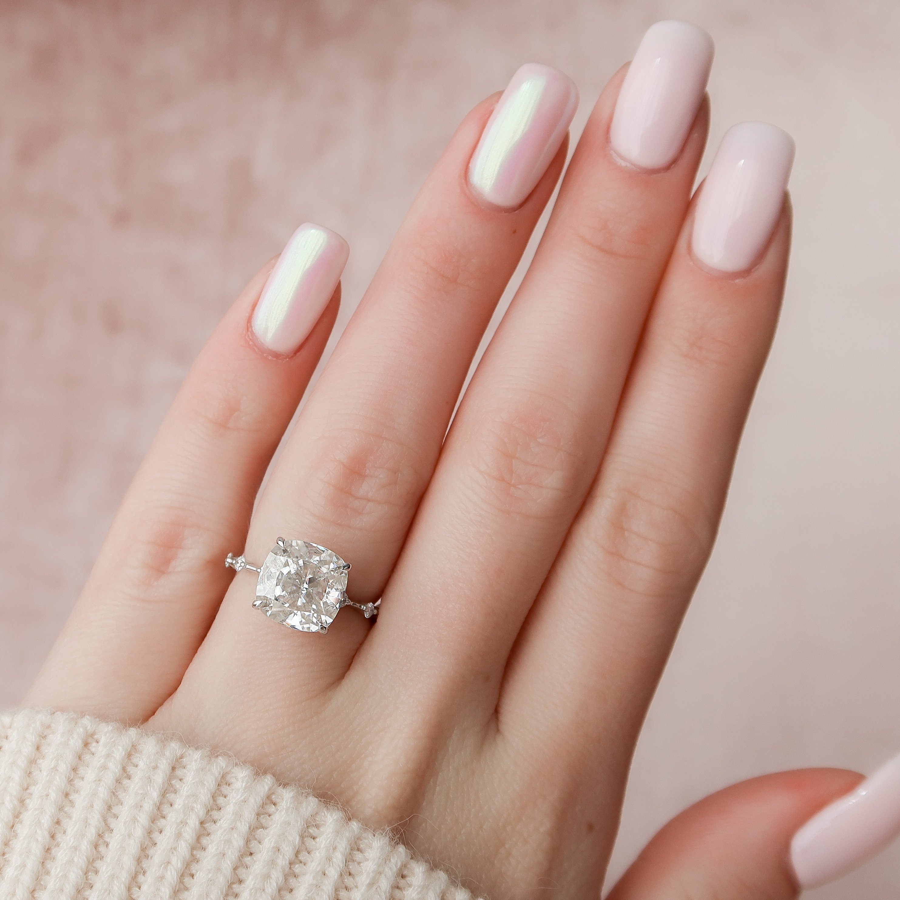 Cushion Cut Moissanite Engagement Ring