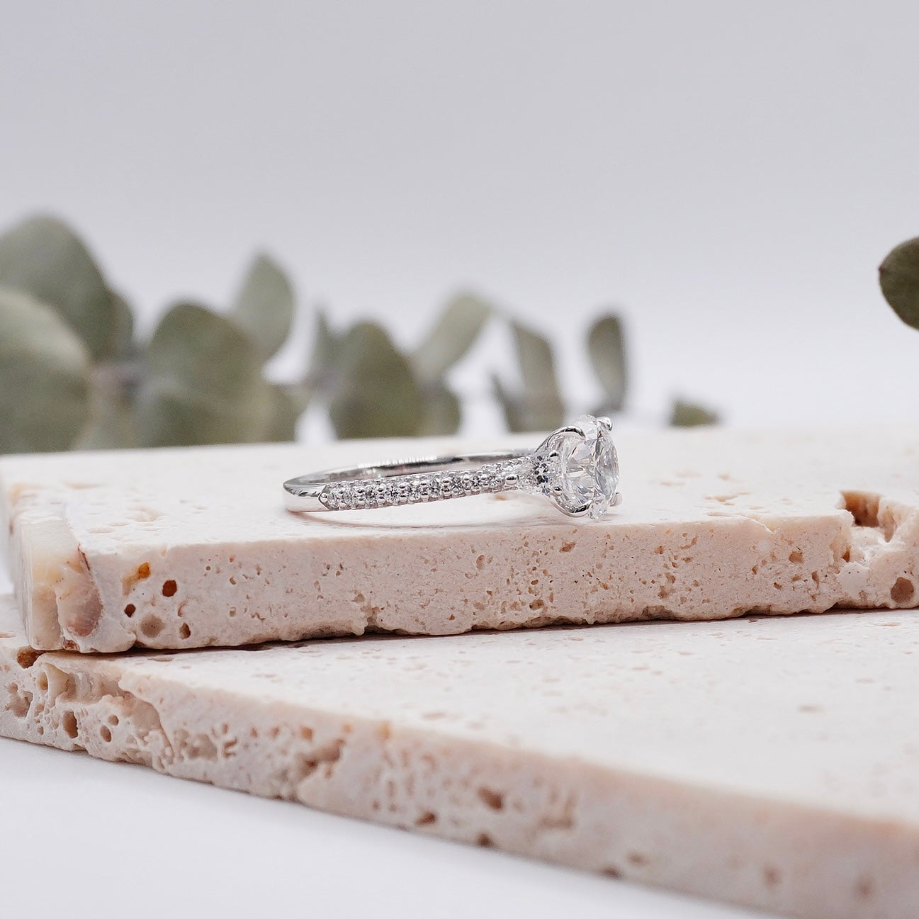 Round Cut Diamond Pave Moissanite Engagement Ring For Women