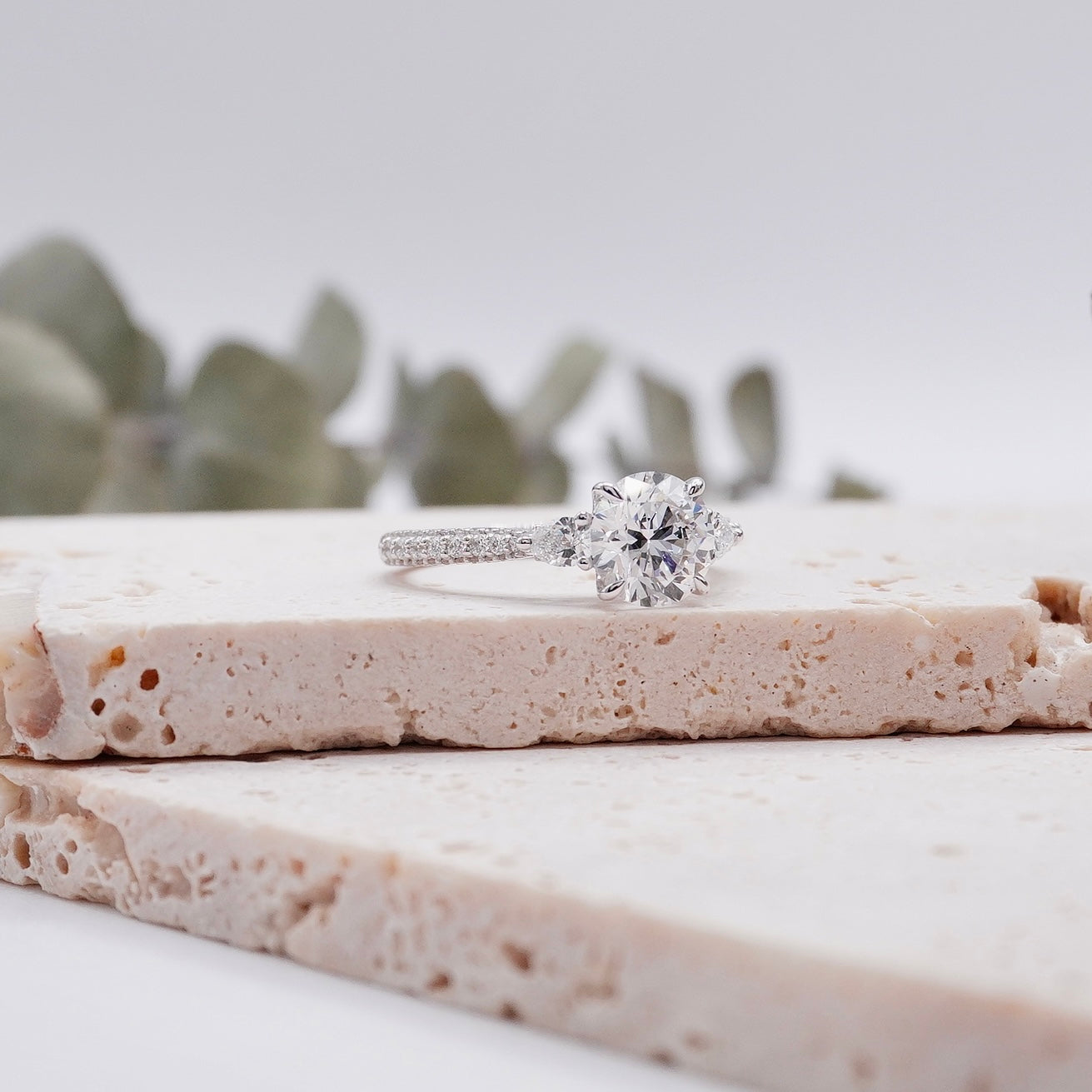 Round Cut Diamond Pave Moissanite Engagement Ring For Women