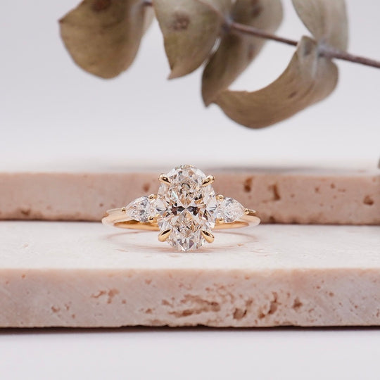 Three Stone Diamond Oval Cut Moissanite Engagement Ring For Her