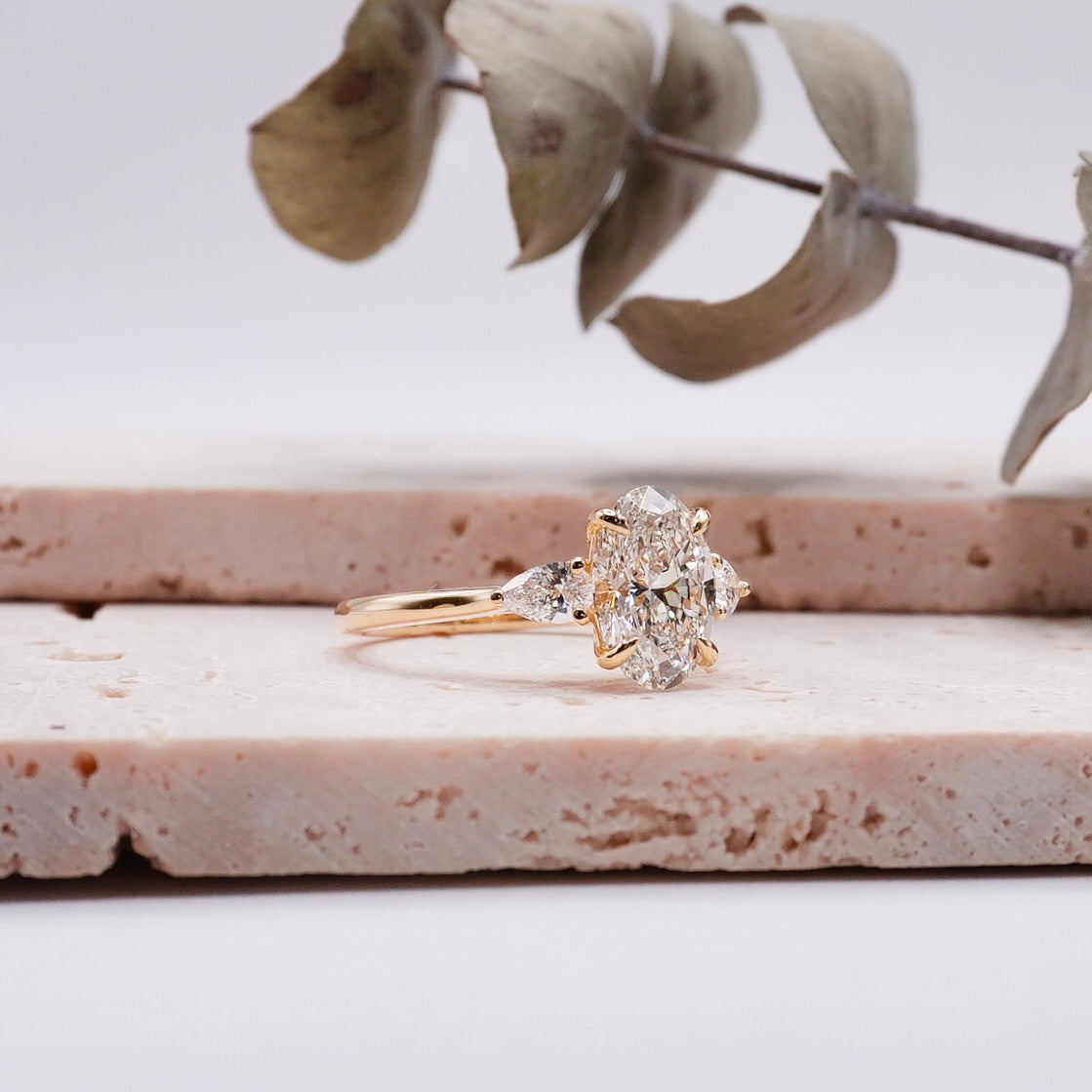 Three Stone Diamond Oval Cut Moissanite Engagement Ring For Her