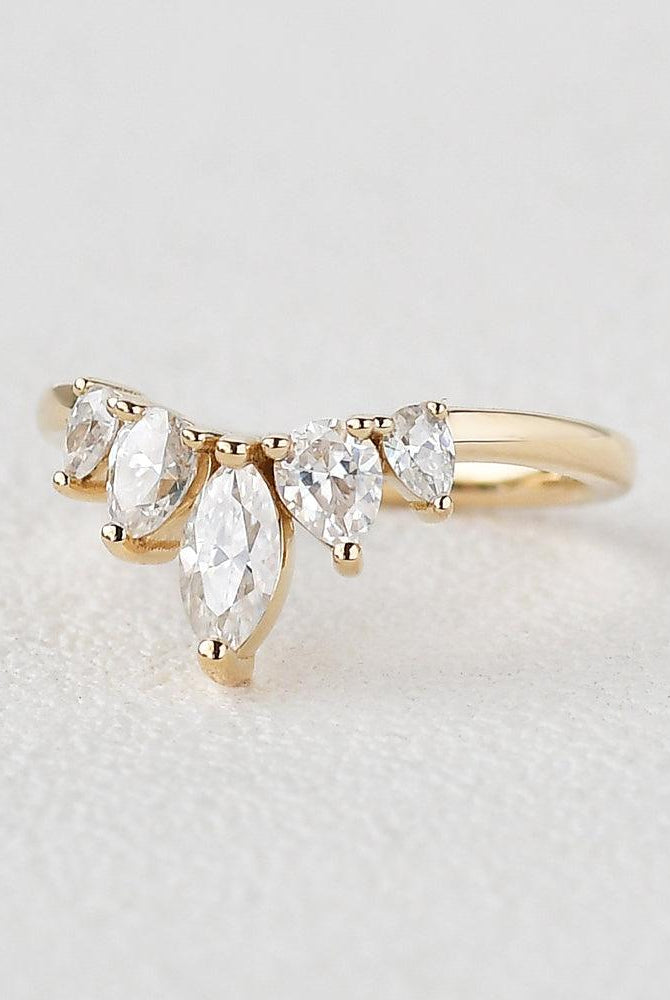 marquise-and-pear-cut-cluster-moissanite-wedding-band