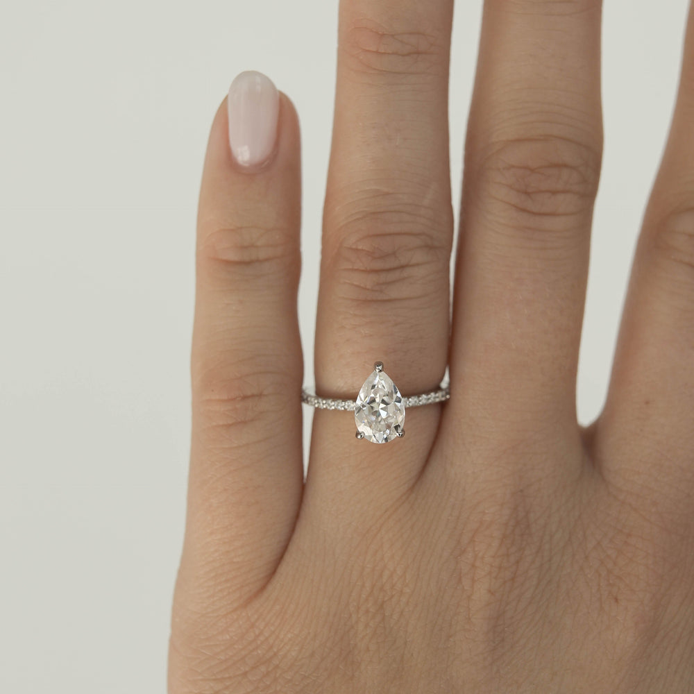 1.25CT Pear Pave Moissanite Diamond Engagement Ring