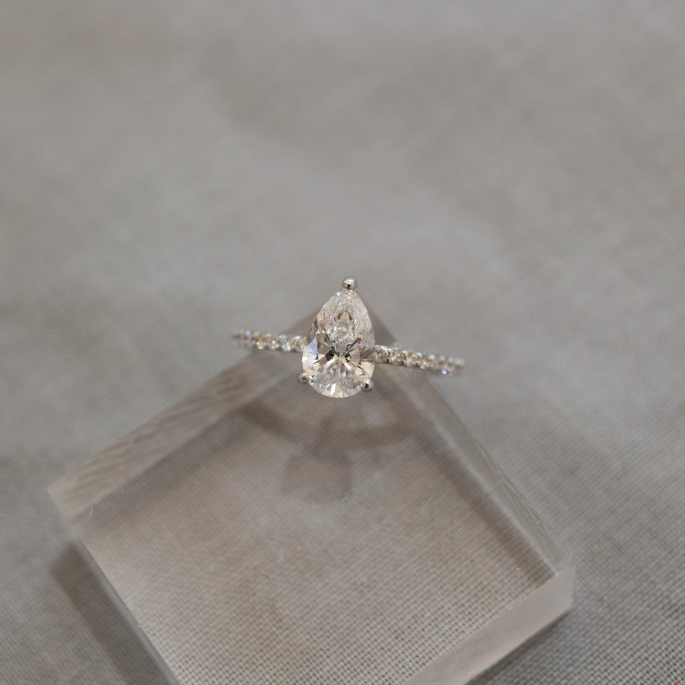 1.25CT Pear Pave Moissanite Diamond Engagement Ring