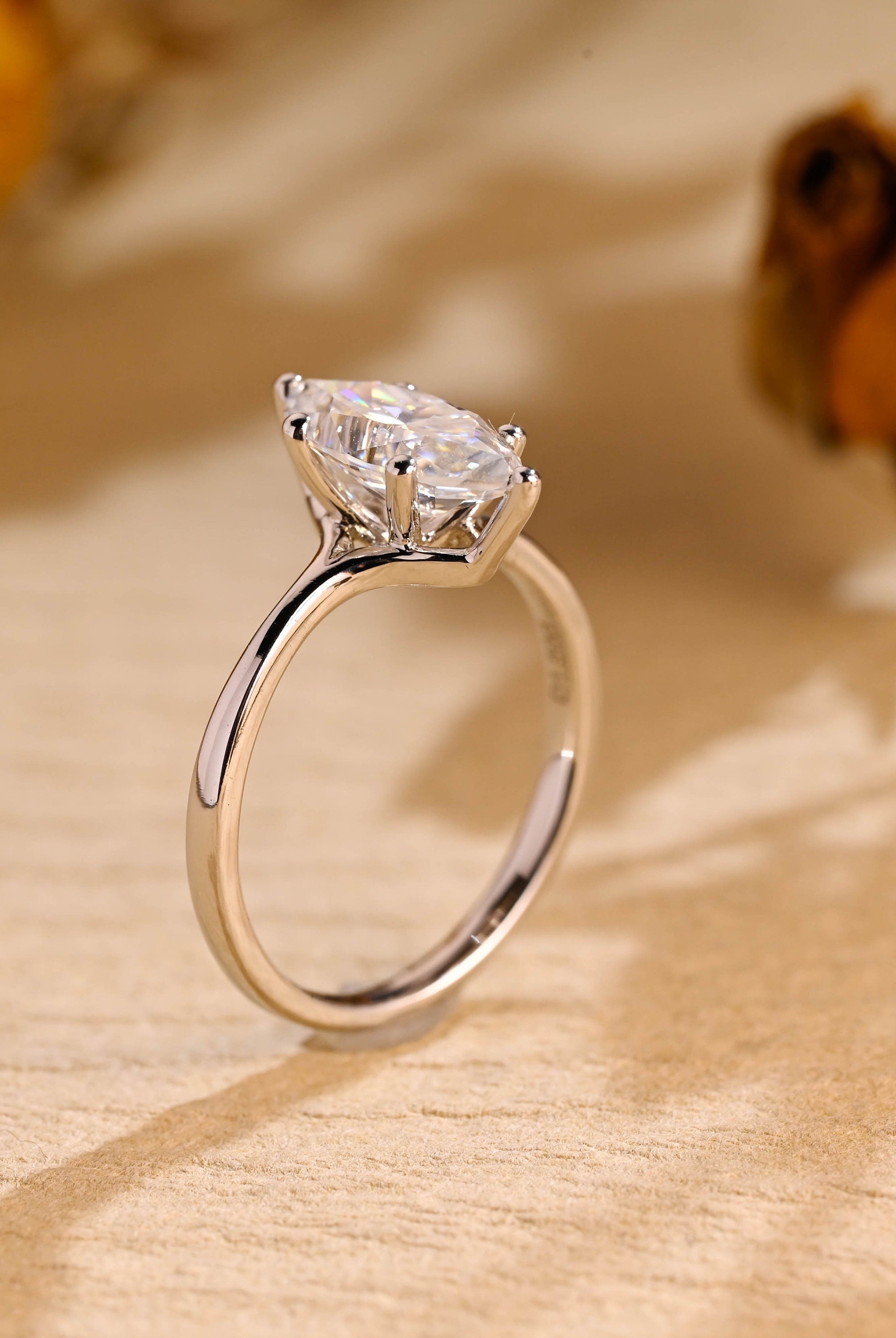 White Gold Marquise Moissanite Ring