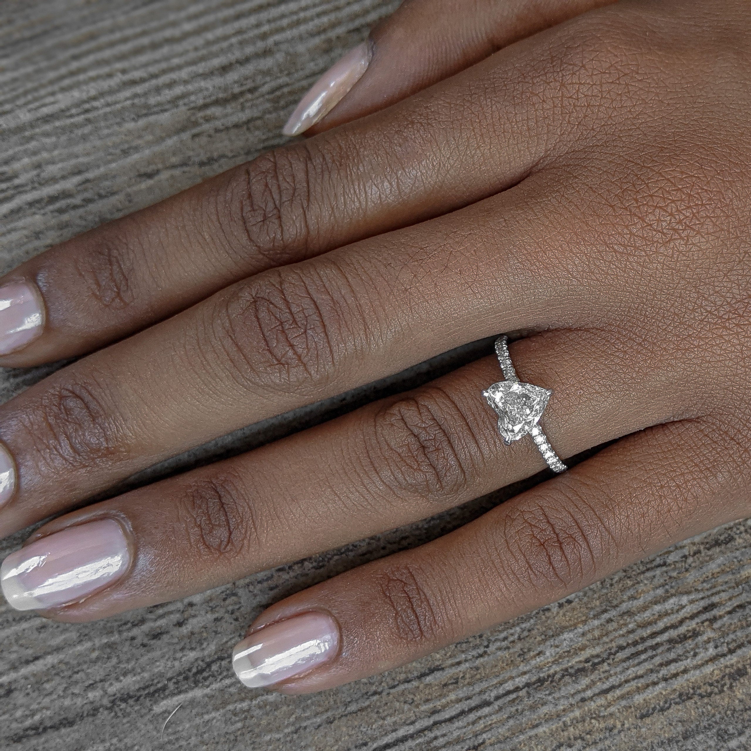 1.09CT Heart Pave Moissanite Diamond Three Prong Engagement Ring