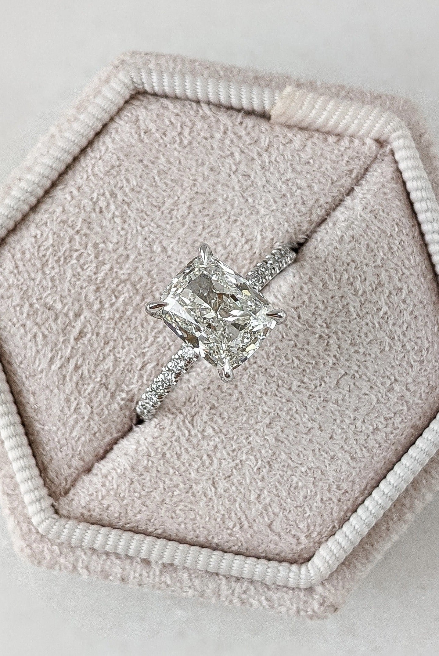 2.38CT Elongated Cushion Pave Moissanite Diamond Engagement Ring