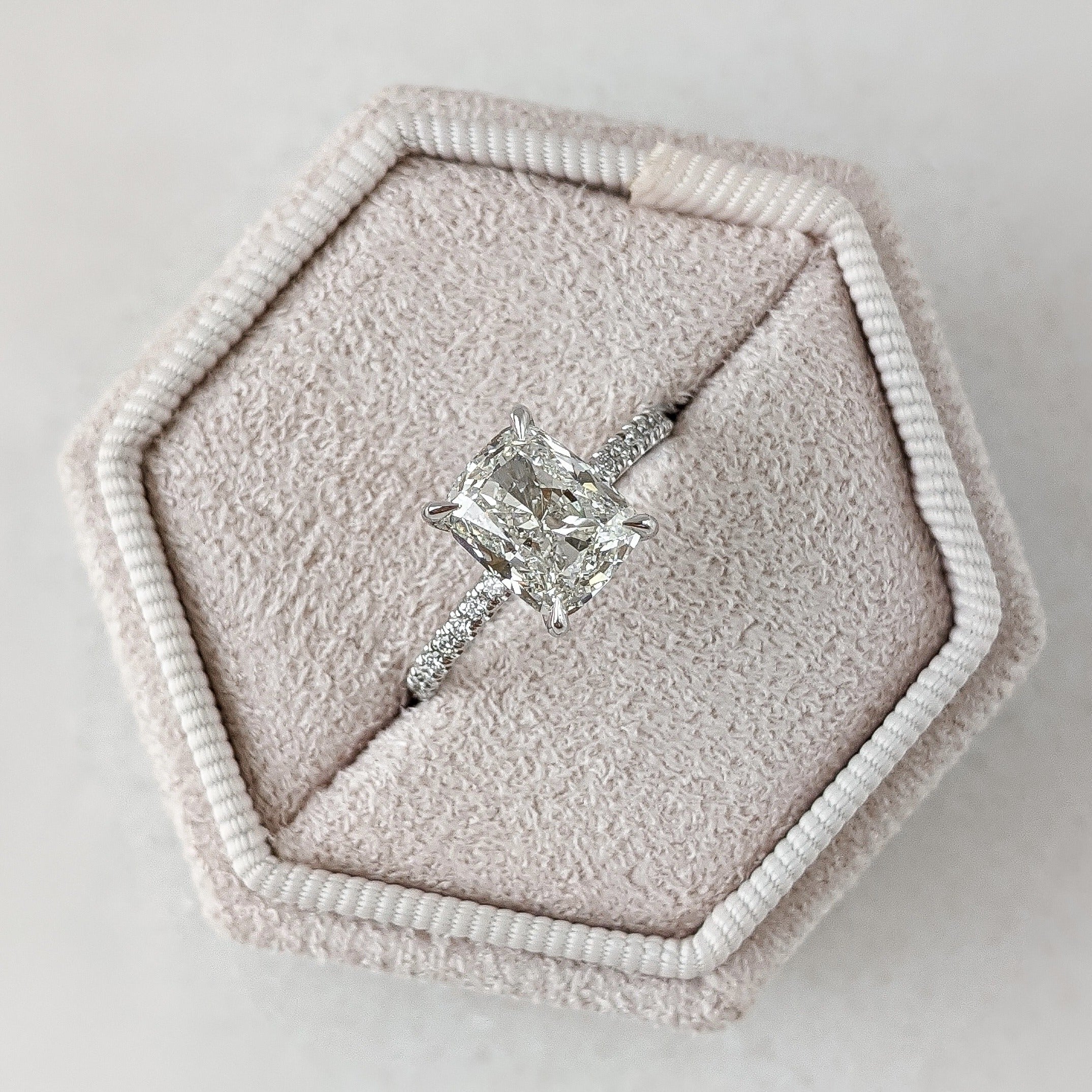 2.38CT Elongated Cushion Pave Moissanite Diamond Engagement Ring