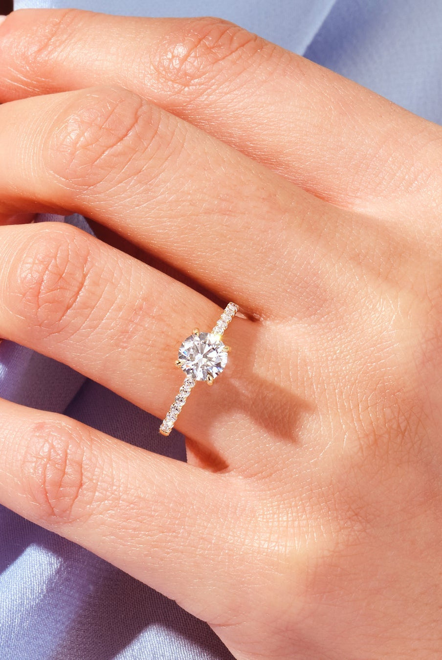 Round Cut Diamond Pave Moissanite Engagement Ring For Women