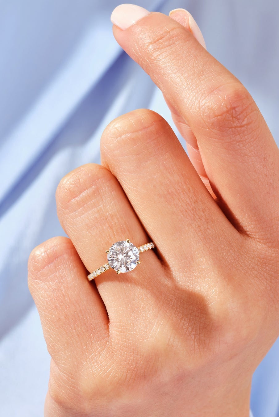 Round Cut Moissanite Pave Diamond Engagement Ring For Women