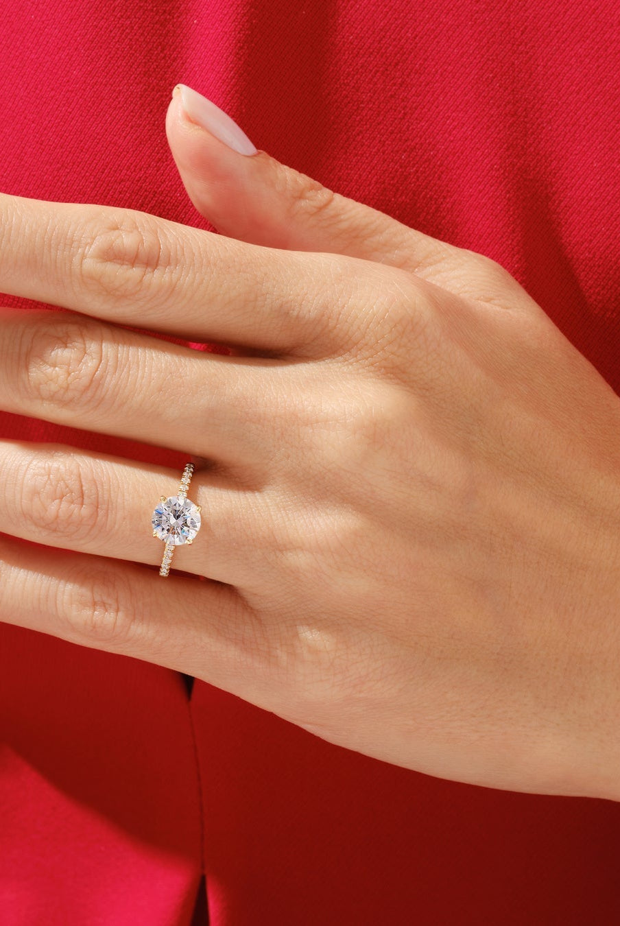 Round Cut Diamond Pave Moissanite Engagement Ring For Women