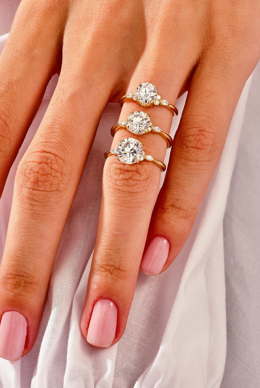 Round Cut Diamond Cluster Moissanite Engagement Ring