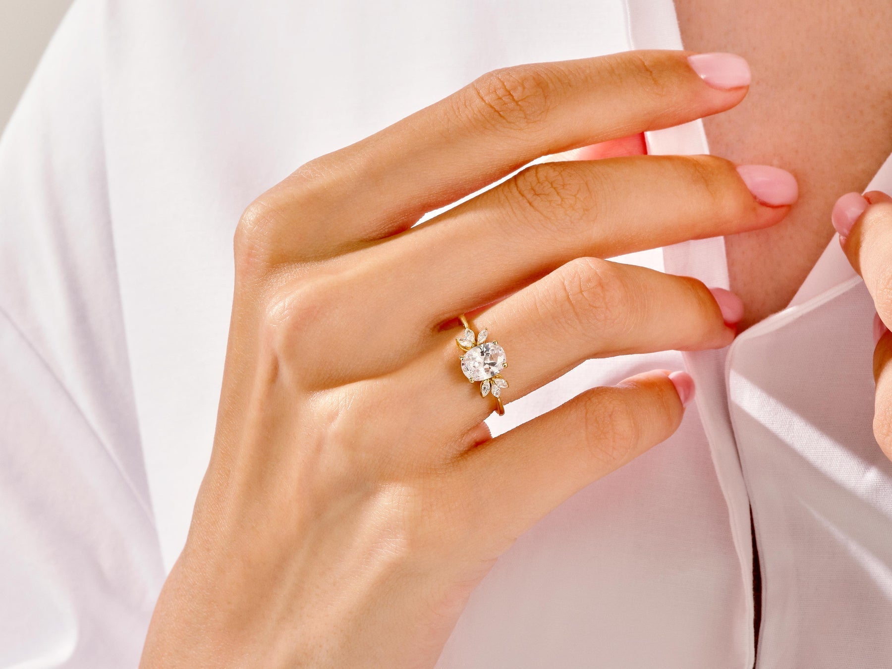 Oval Cut Diamond Cluster Moissanite Engagement Ring For Her