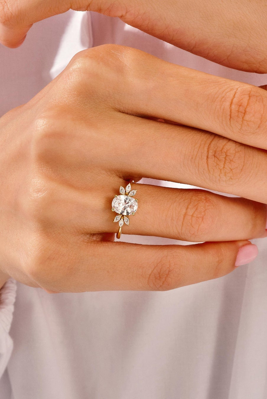 Oval Cut Diamond Cluster Moissanite Engagement Ring For Her