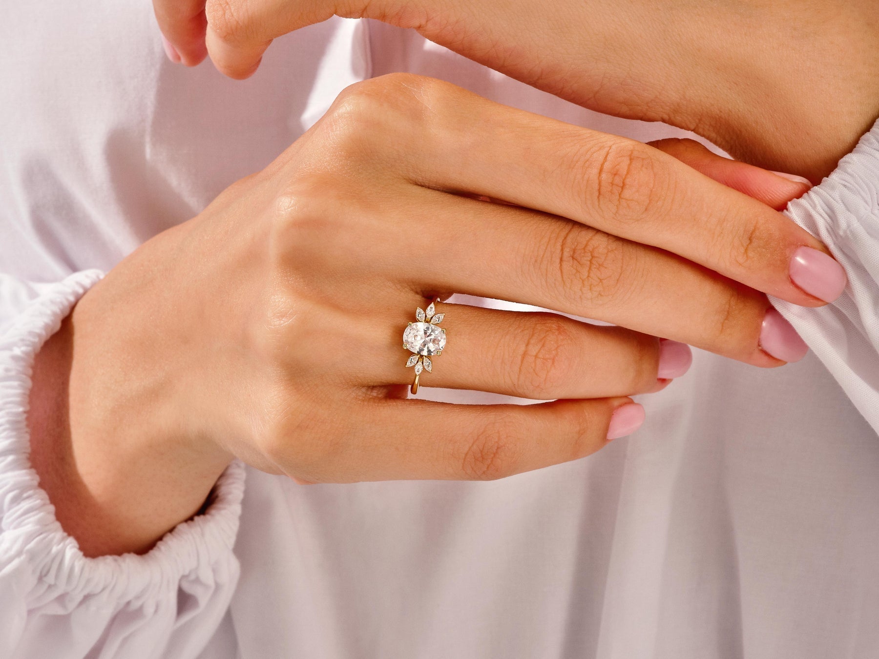 Oval Cut Diamond Cluster Moissanite Engagement Ring For Her