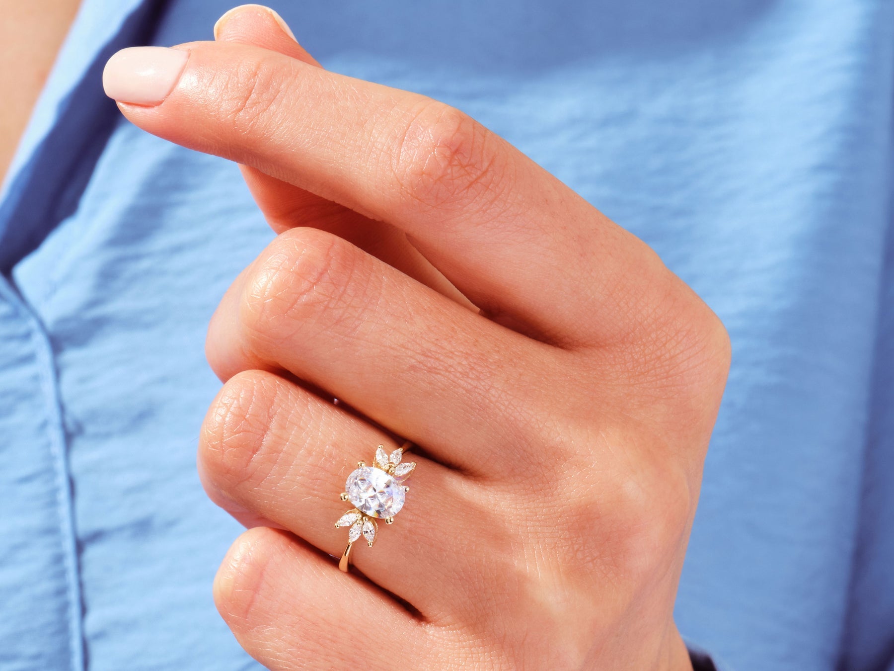 Oval Cut Diamond Cluster Moissanite Engagement Ring For Her