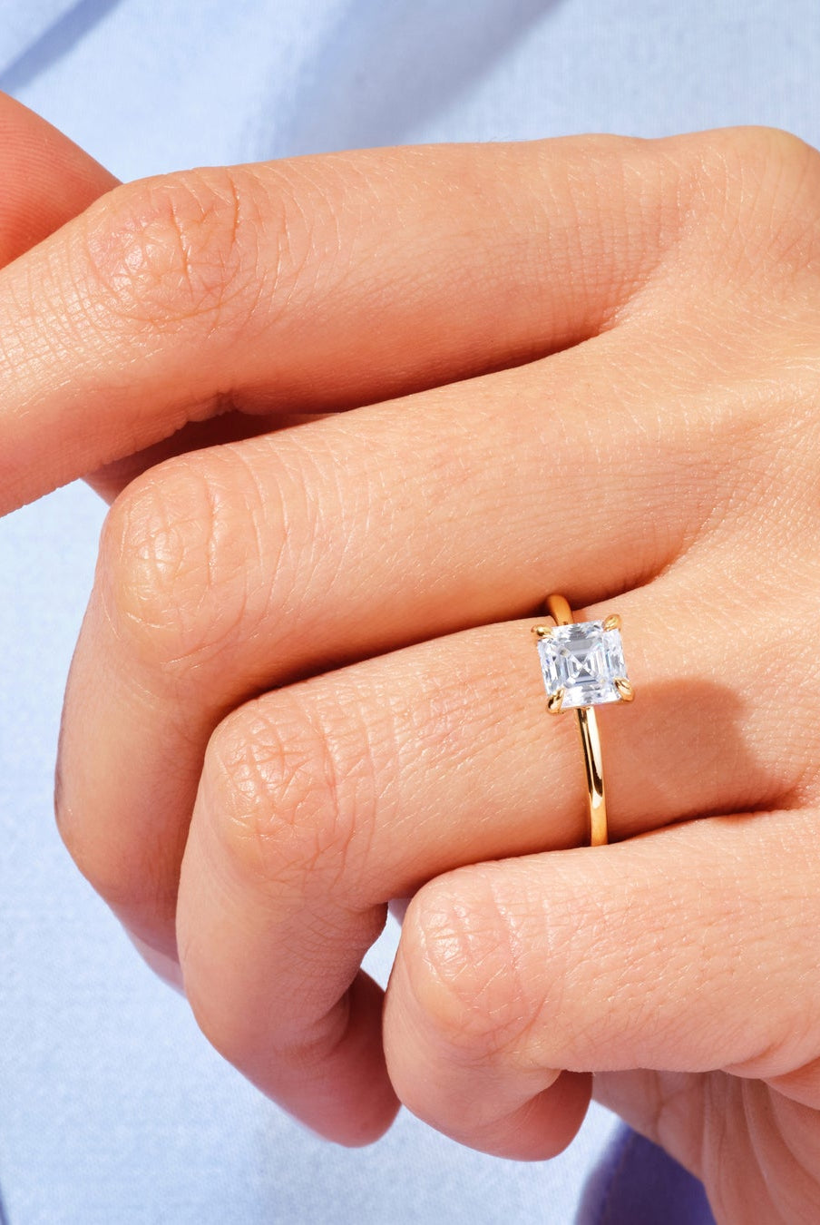 Asscher Cut Moissanite Solitaire Engagement Ring For Women