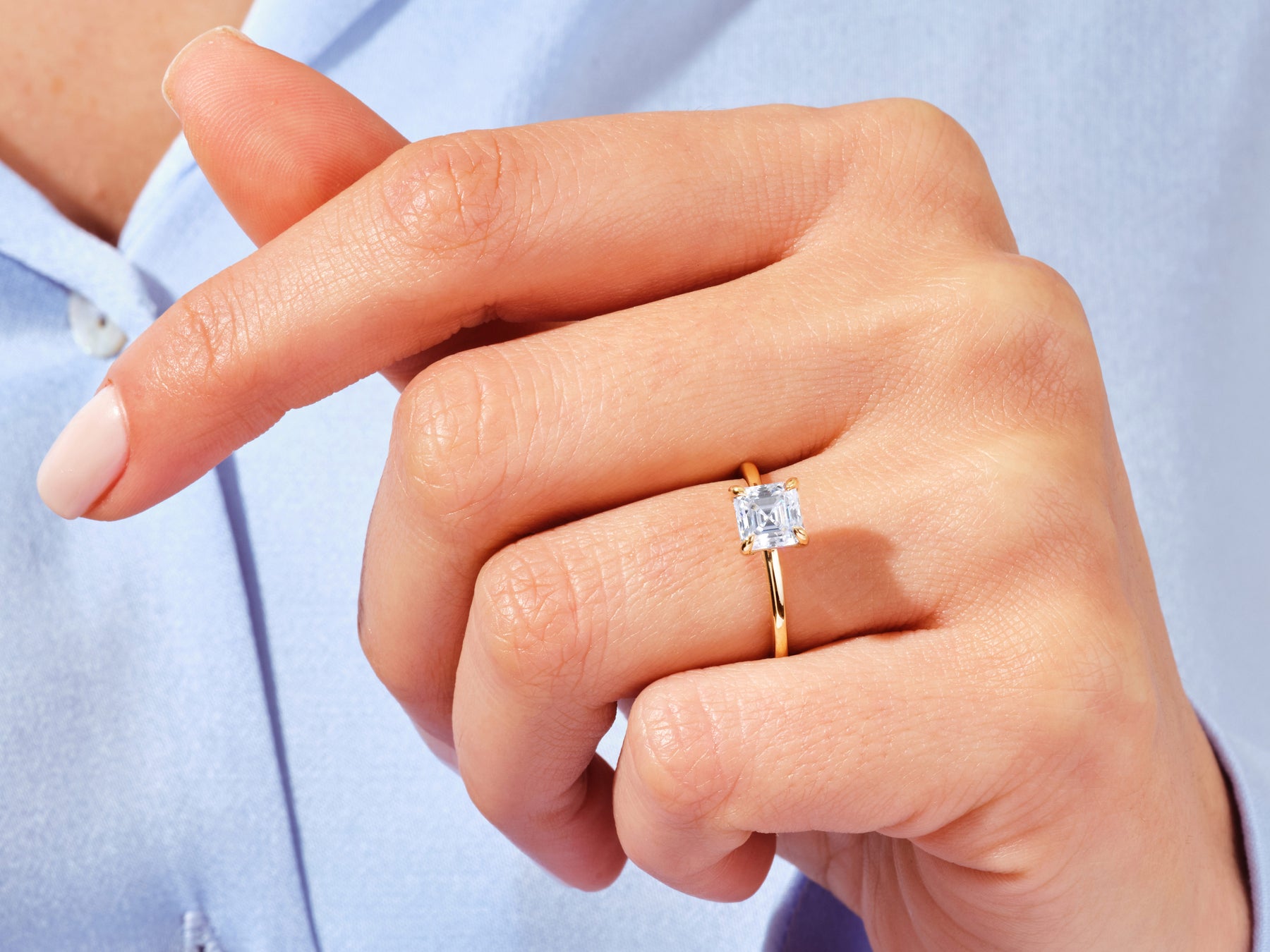 Asscher Cut Moissanite Solitaire Engagement Ring For Women