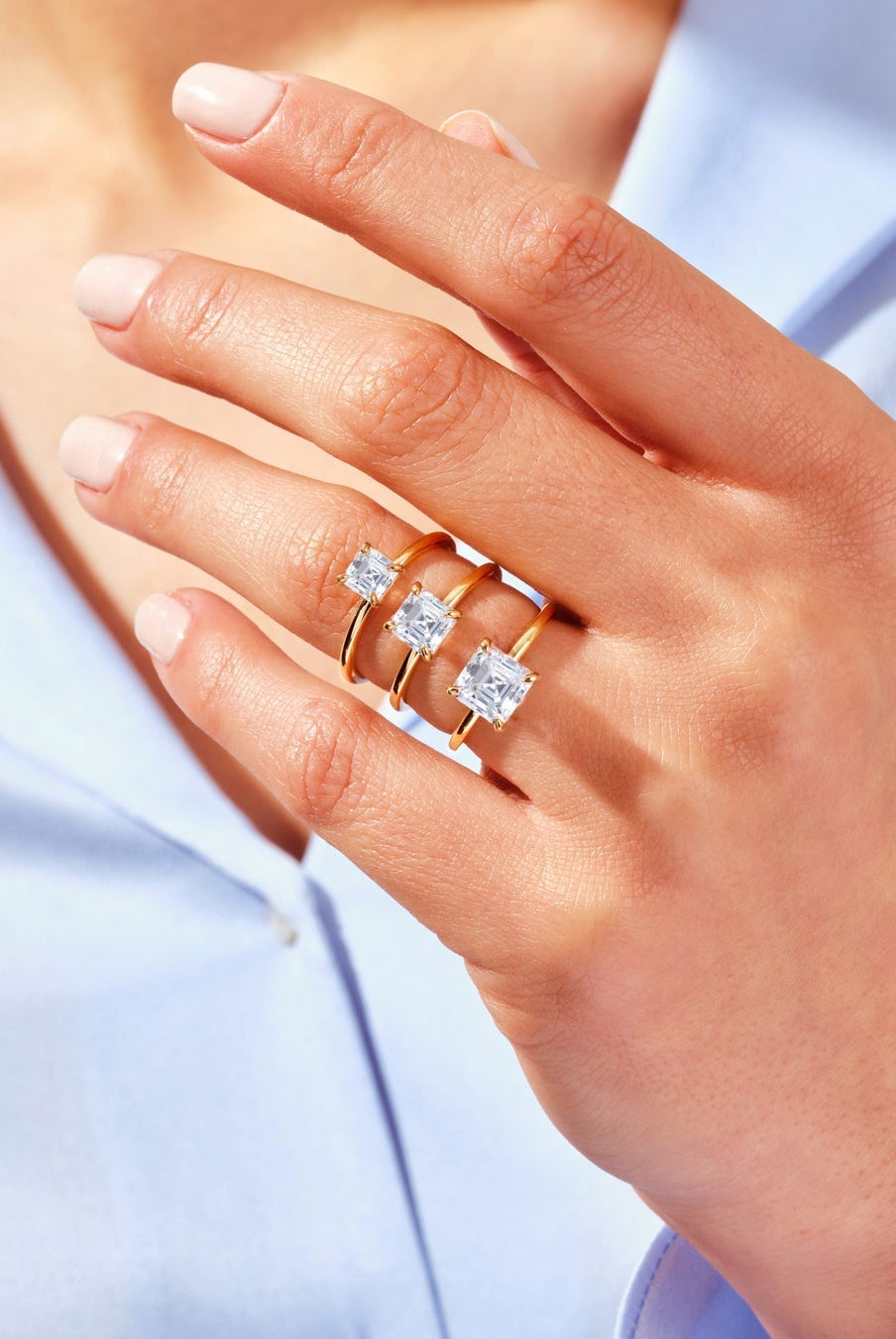 Asscher Cut Moissanite Solitaire Engagement Ring For Women