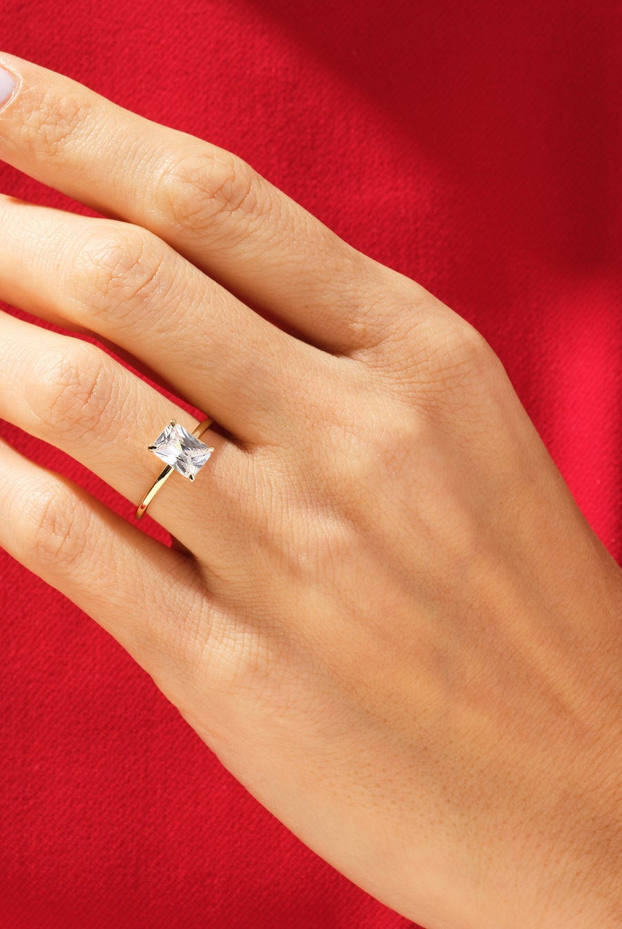 Radiant Cut Moissanite Solitaire Diamond Engagement Ring