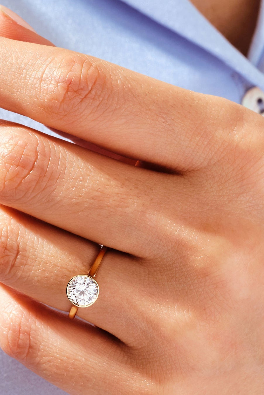 Bezel Set Moissanite Round Cut Diamond Engagement Ring For Women