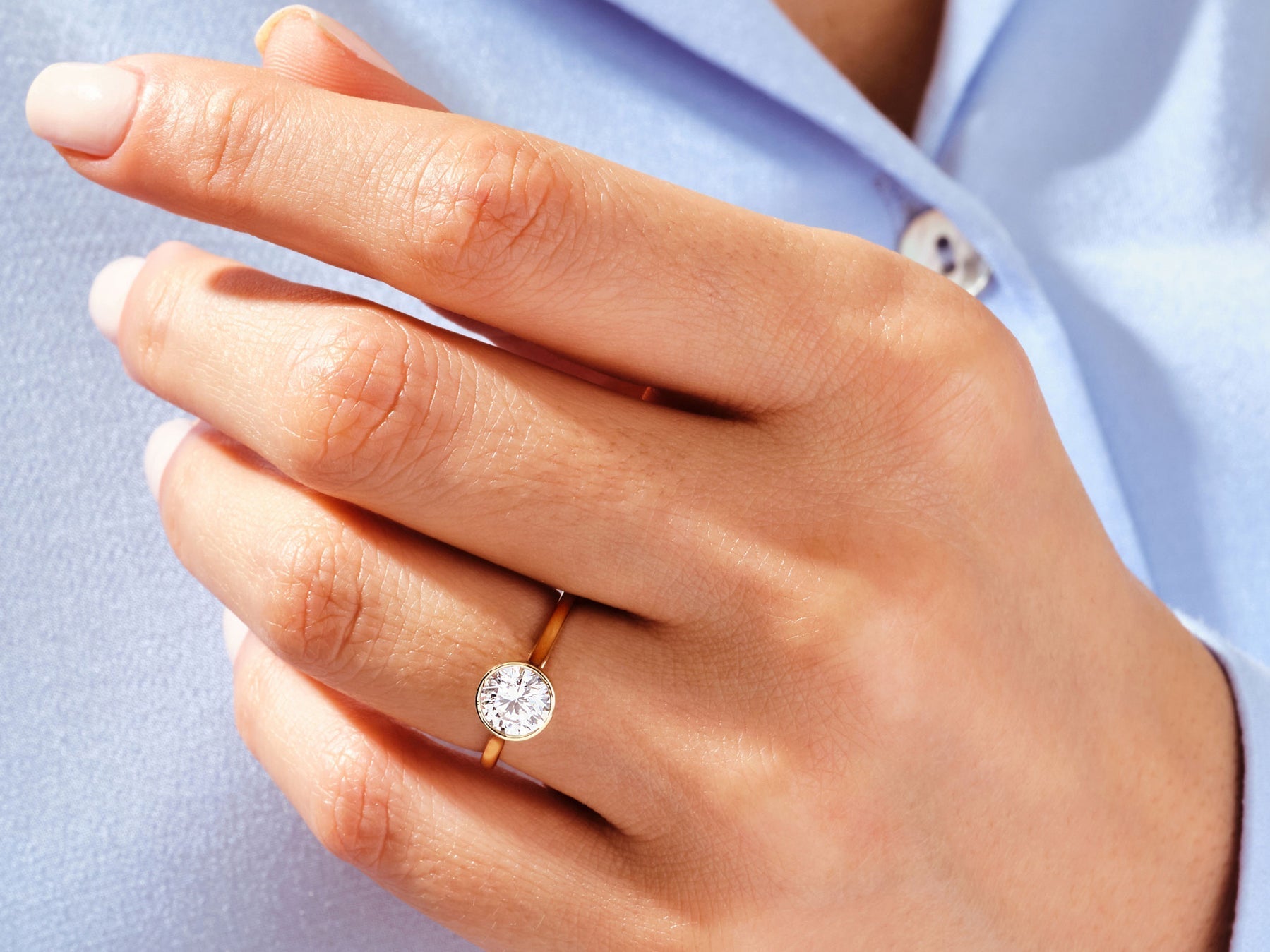 Bezel Set Moissanite Round Cut Diamond Engagement Ring For Women