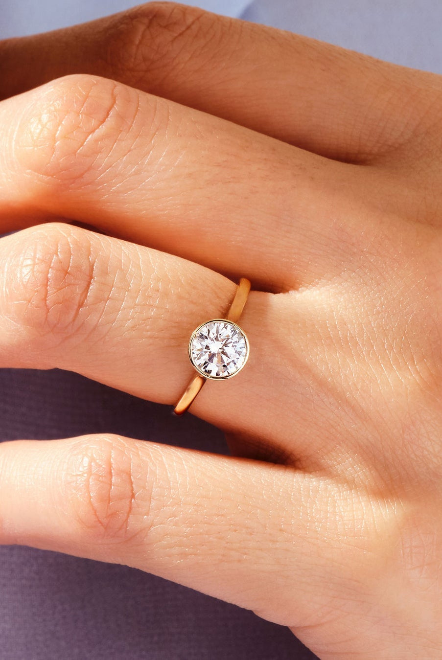 Bezel Set Moissanite Round Cut Diamond Engagement Ring For Women