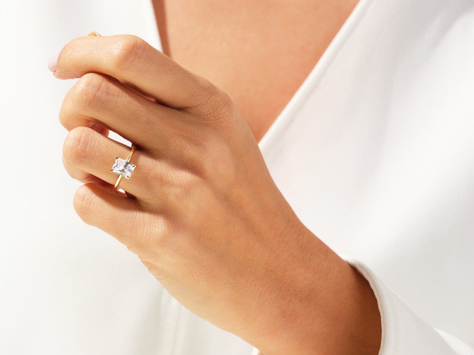 Radiant Cut Moissanite Solitaire Diamond Engagement Ring