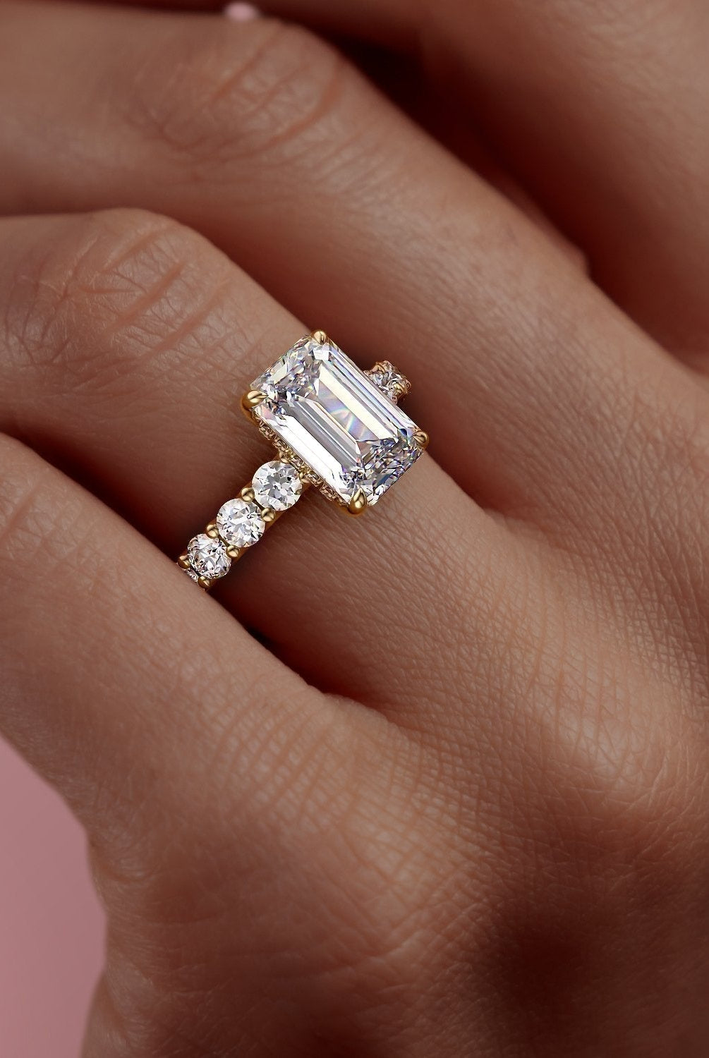 emerald-cut-pave-setting-moissanite-engagement-ring