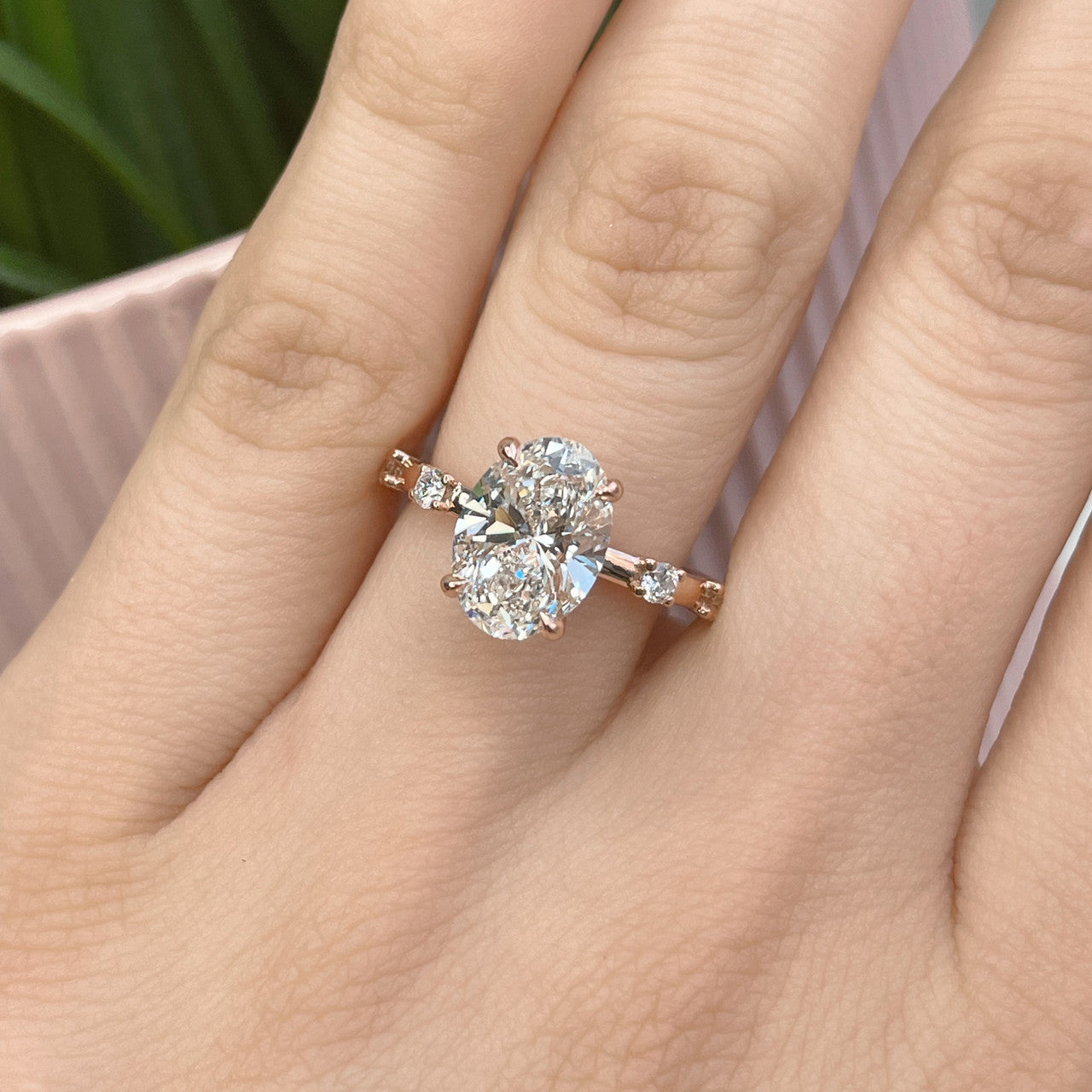 Oval Cut Diamond Petite Pave Moissanite Engagement Ring For Her