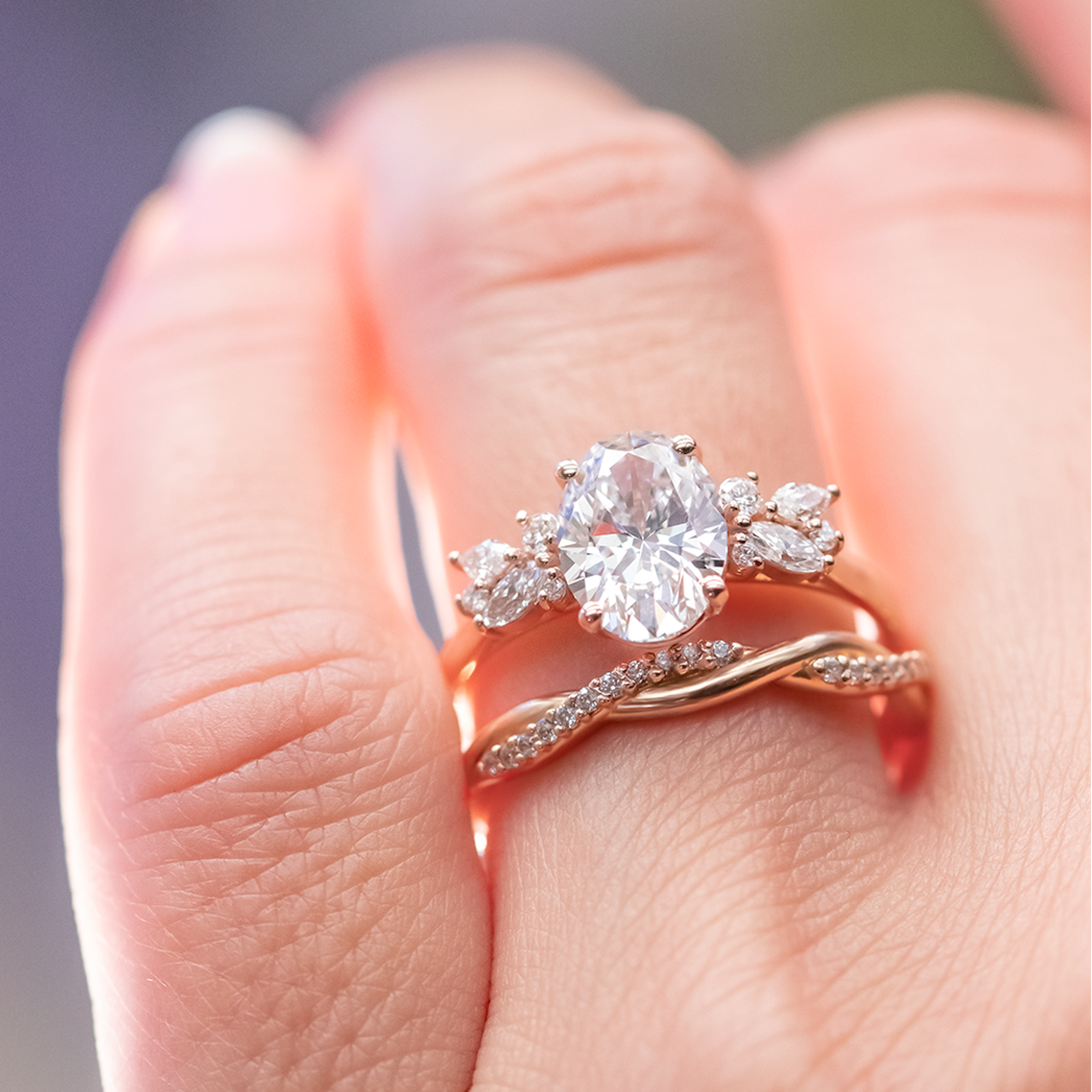 1.33CT Oval Cluster Moissanite Diamond Solitaire Engagement Ring