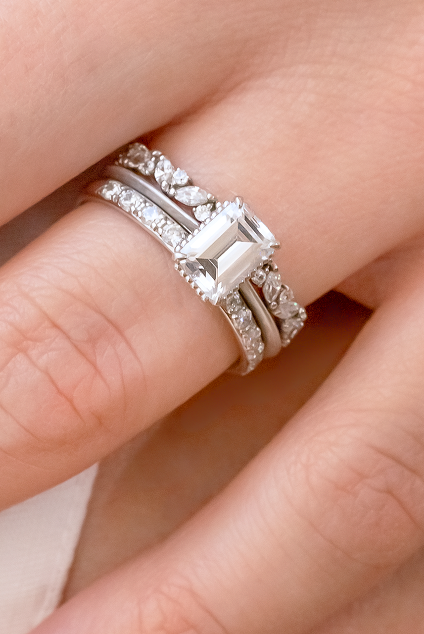 0.92CT Emerald Cut Solitaire Moissanite Diamond Vintage Engagement Ring