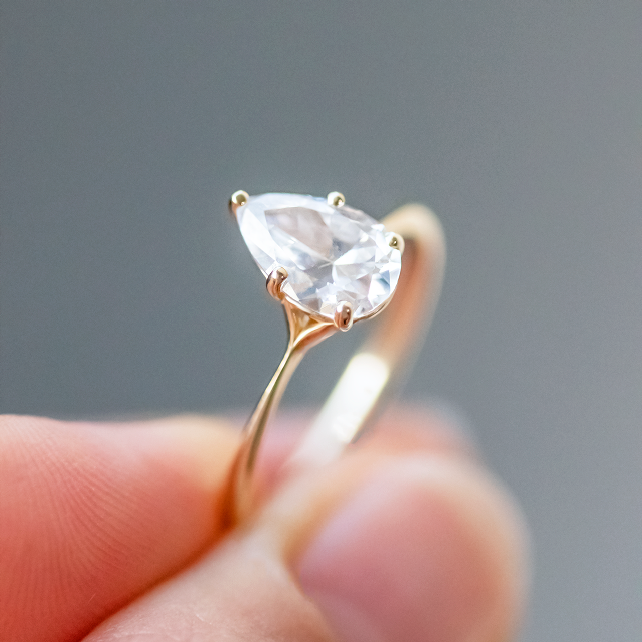 1.33CT Pear Split Shank Moissanite Diamond Solitaire Engagement Ring