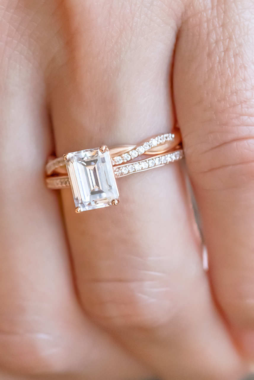 Cushion cut moissanite wedding set