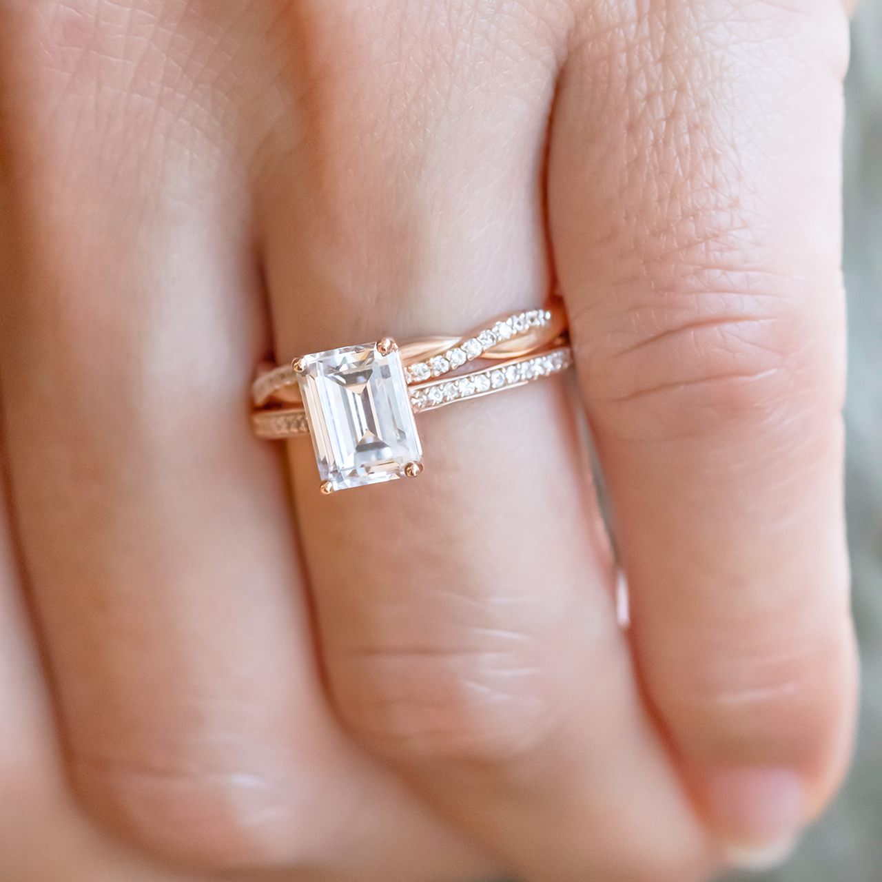 Cushion cut moissanite wedding set