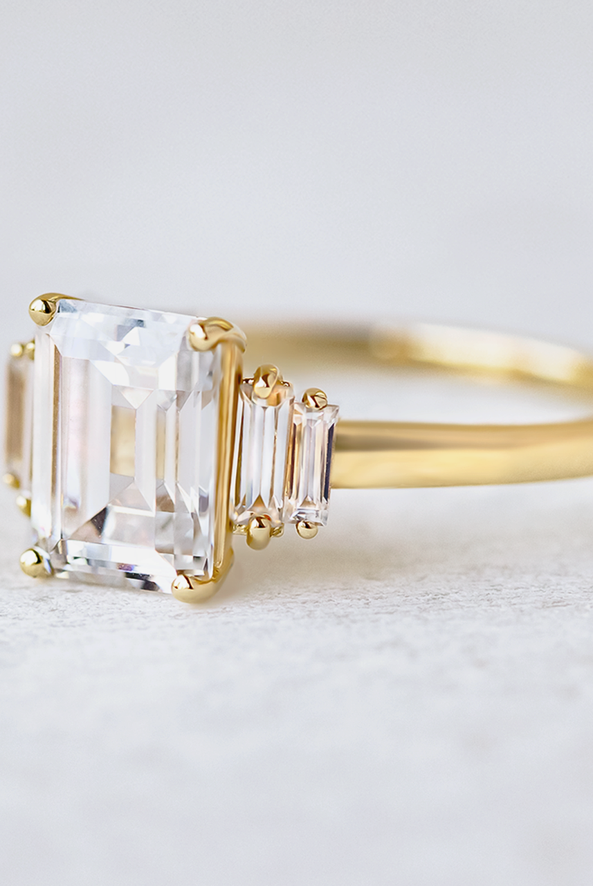 1.60CT Emerald Cut Five Stone Moissanite Diamond Solitaire Engagement Ring