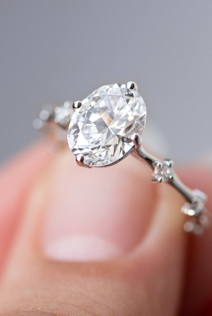 1.93CT Oval Petite Pave Moissanite Diamond Four Prong Engagement Ring In 14K White Gold