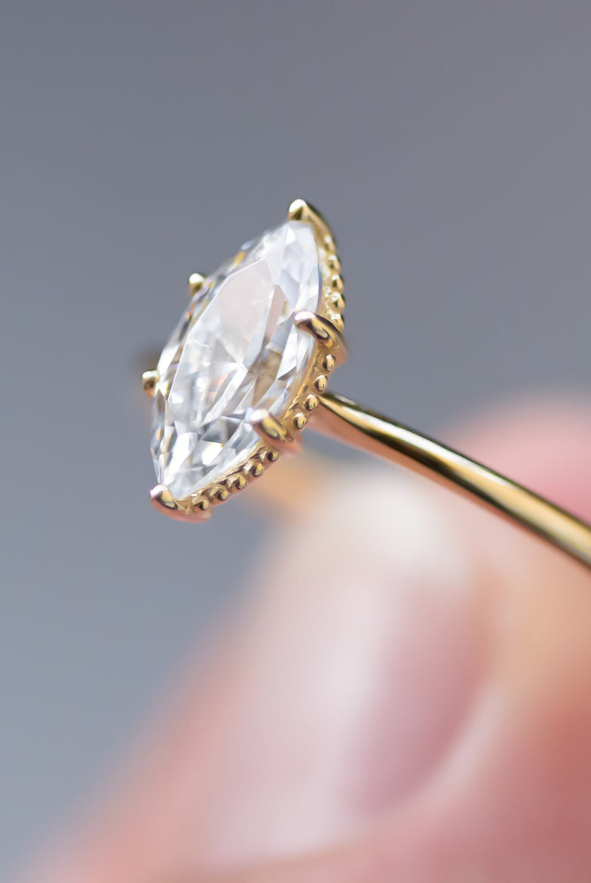 1.0CT Marquise Six Prong Moissanite Diamond Solitaire Engagement Ring